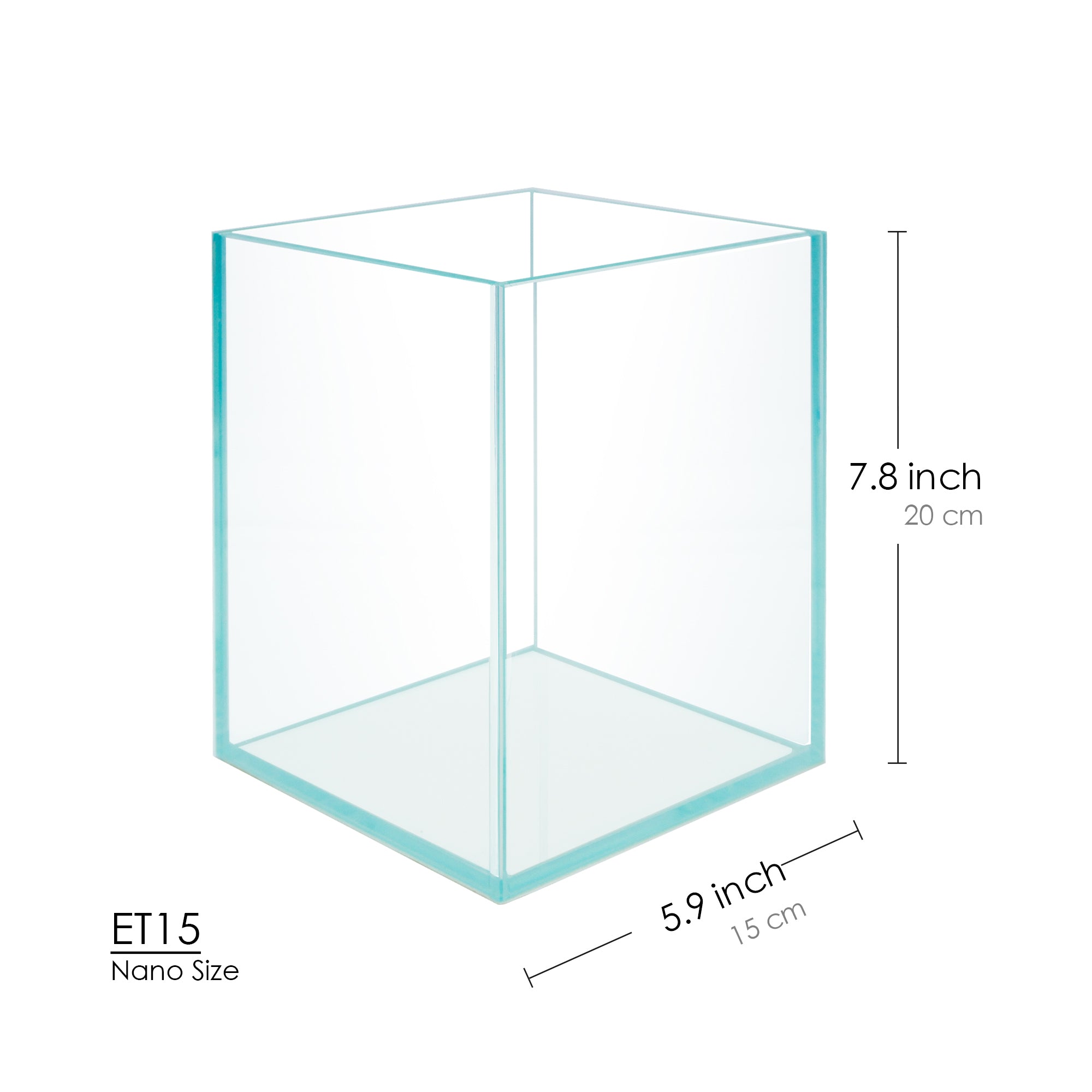 1.2 Gallon Nano Tall Rimless Frameless All Glass Aquarium, Low iron Rimless Glass Tank, 20X15X15cm, 5mm Glass